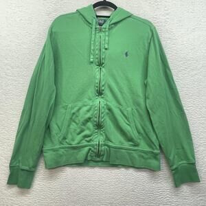 Vintage Polo Ralph Lauren Hoodie Mens Large Green Full Zip Cotton Pony Logo